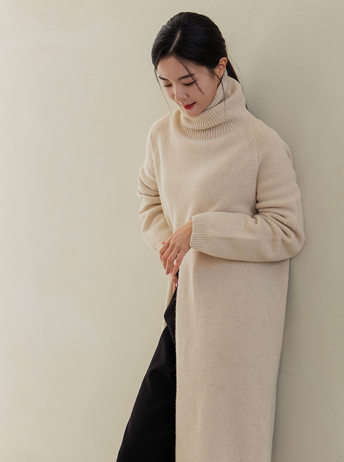 PRE-ORDER | Open Slit Turtleneck Wool Sweater/Dress