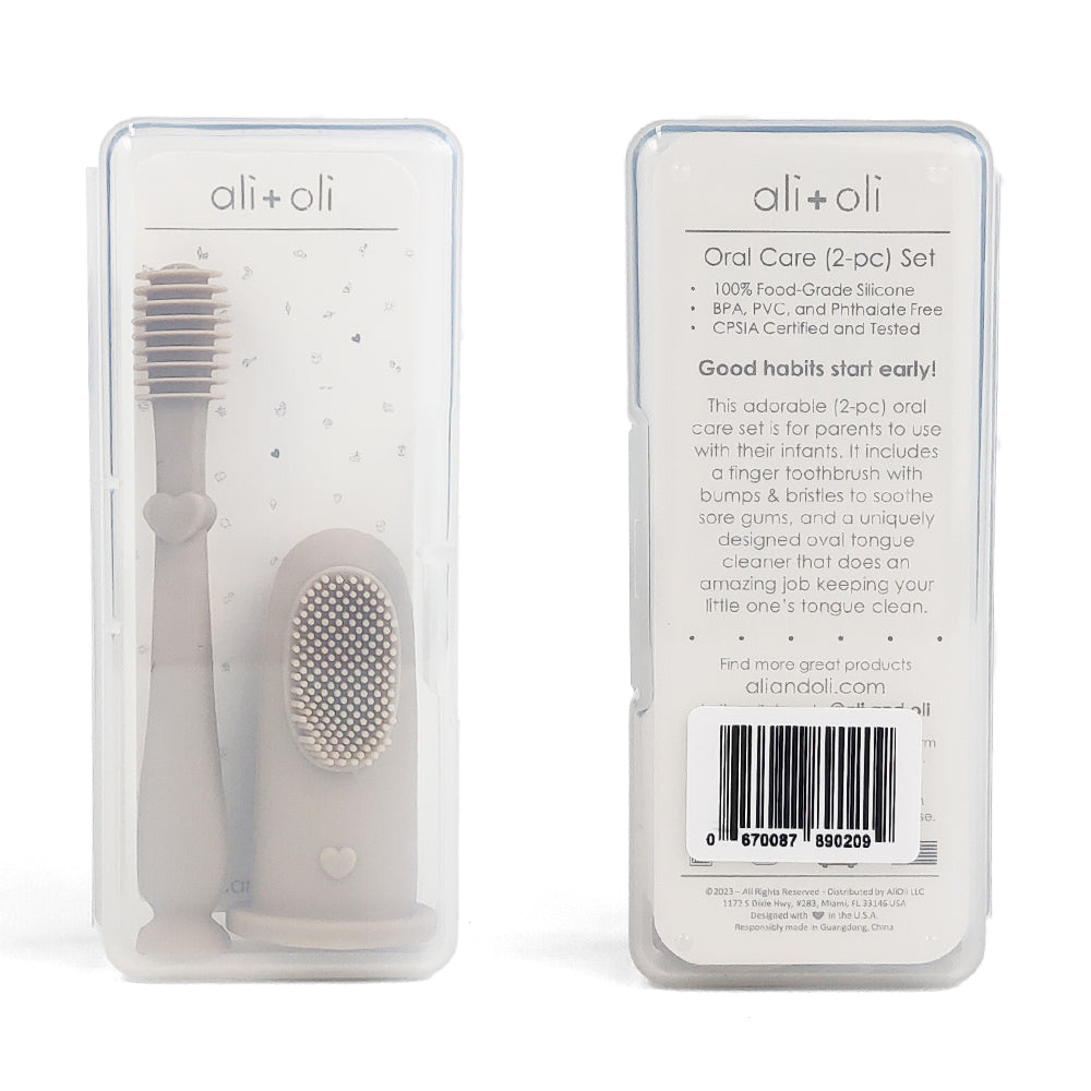Ali & Oli Baby Finger Toothbrush and Tongue Cleaner Oral Set 3m+ (Sand)