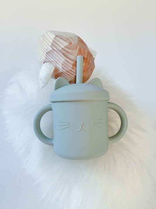 Minito & Co | Meow Double Handle Sippy Cup | Mint